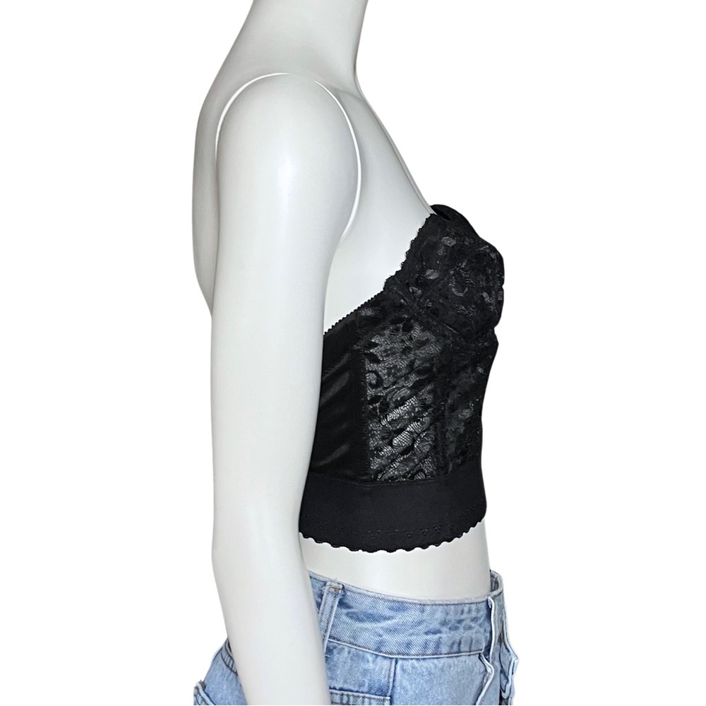 Vintage 80s Black Lace Lingerie Corset Bustier XS 34B Whimsigoth Gothic Coquette - Picture 5 of 8